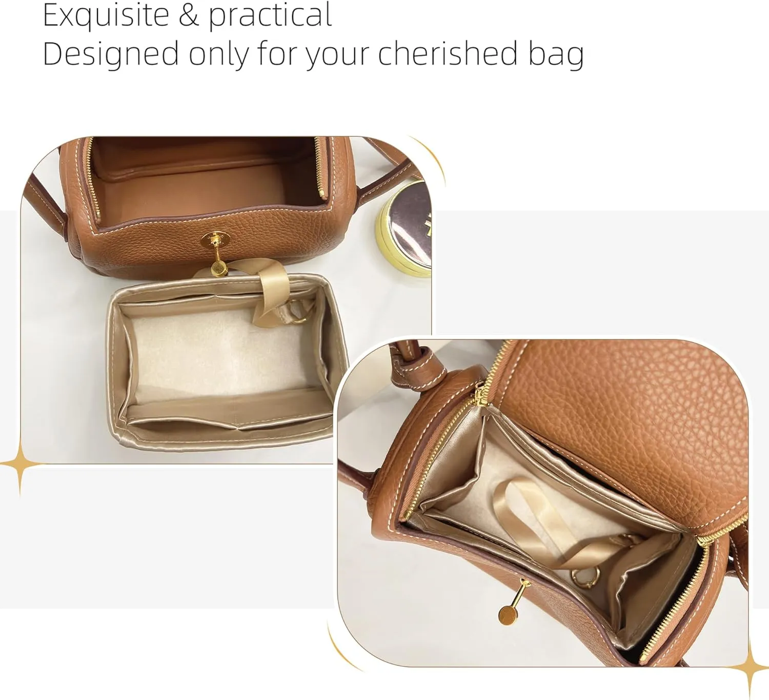 Silk Organizer for Lindy Mini/26/30/34,Soft and Gentle Touch Insert,Maintain Bag Natural Shape,Lightweight Inner Bag（Champagne,Lindy Mini19）