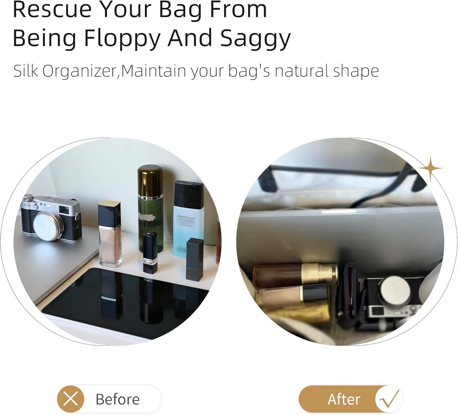 Silk Purse Organizer for Anjou Mini/PM/GM,Insert Bag in Bag,Luxury Handbag Tote Lining Bag Shapers(PM,Champagne)