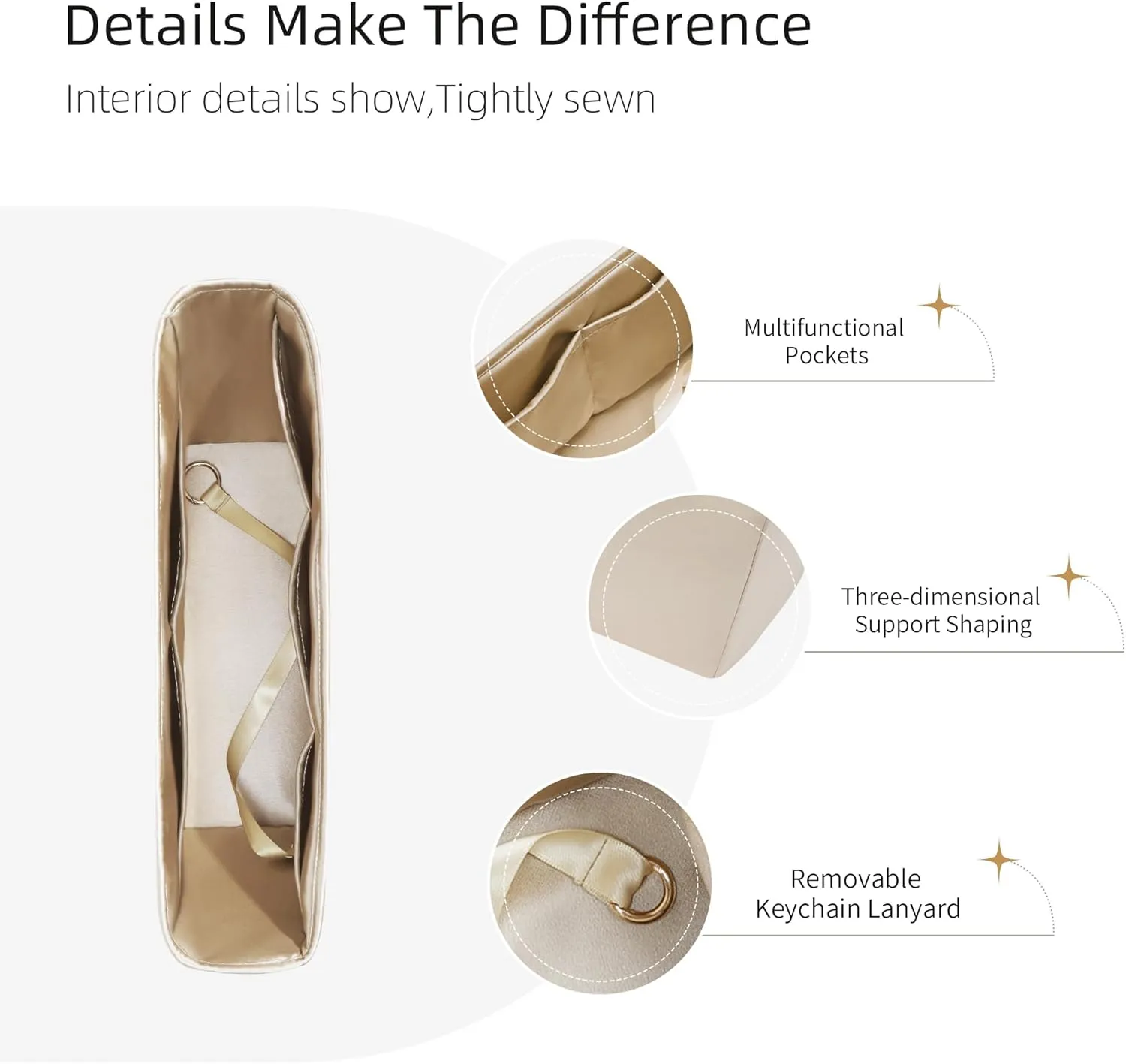 Silk Purse Organizer for Anjou Mini/PM/GM,Insert Bag in Bag,Luxury Handbag Tote Lining Bag Shapers(PM,Champagne)