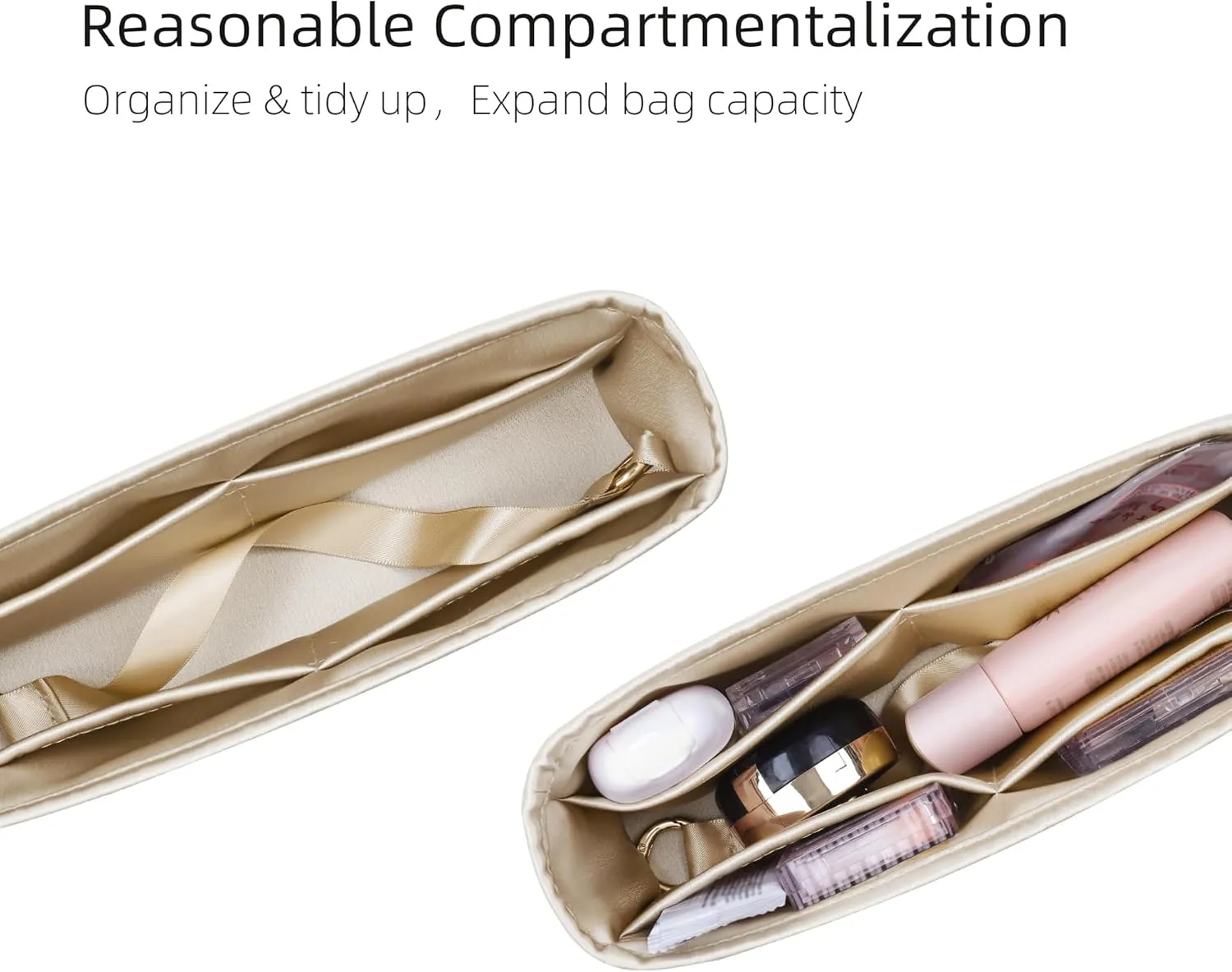 Silk Purse Organizer for Chanel Classic Flap, Insert Bag in Bag, Luxury Handbag Lining Shapers (CF Medium 25, Champagne)