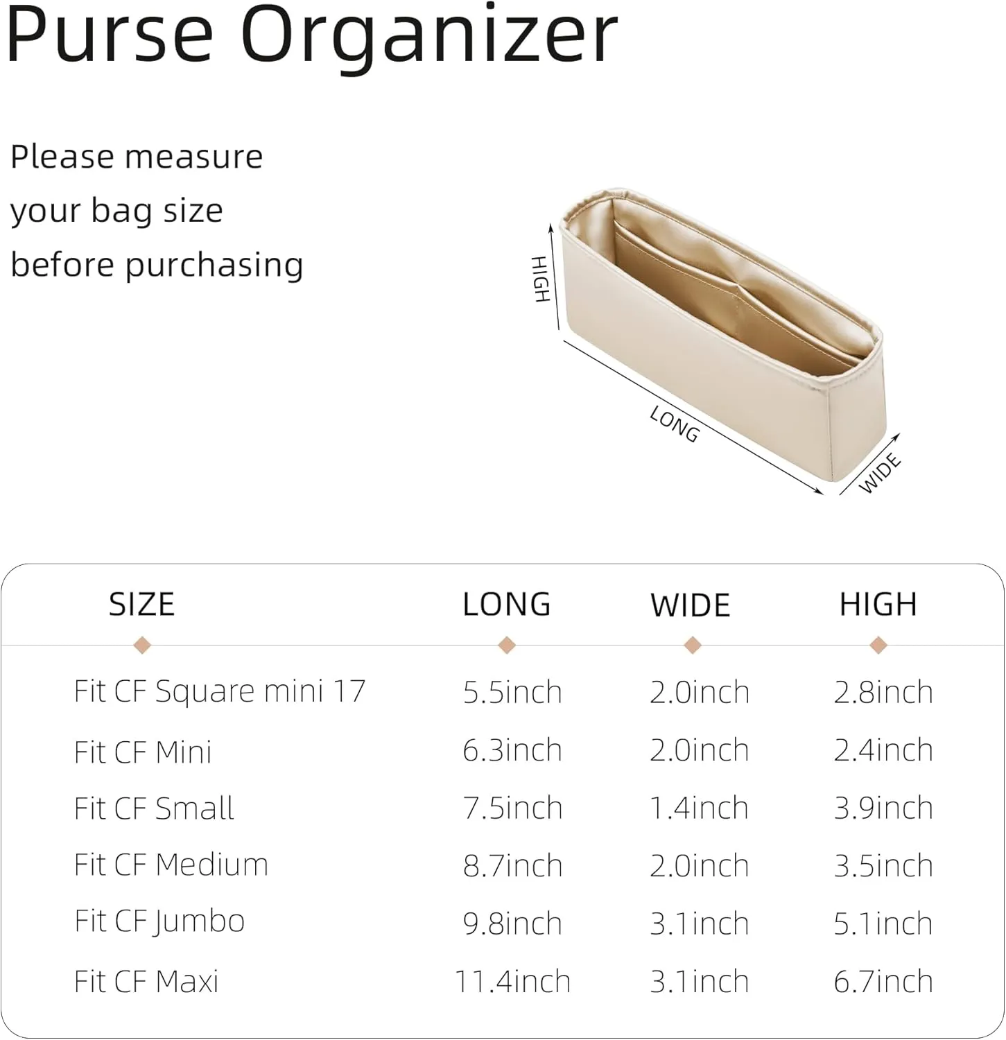 Silk Purse Organizer for Chanel Classic Flap, Insert Bag in Bag, Luxury Handbag Lining Shapers (CF Medium 25, Champagne)