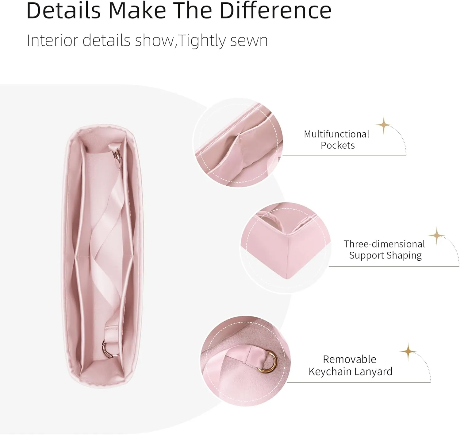 Silk Purse Organizer for Chanel Classic Flap Square/Mini/Small/Medium/Jumbo/Maxi, Insert Bag Liner, Luxury Handbag Tote Shaper (CF Small 23, Pink)