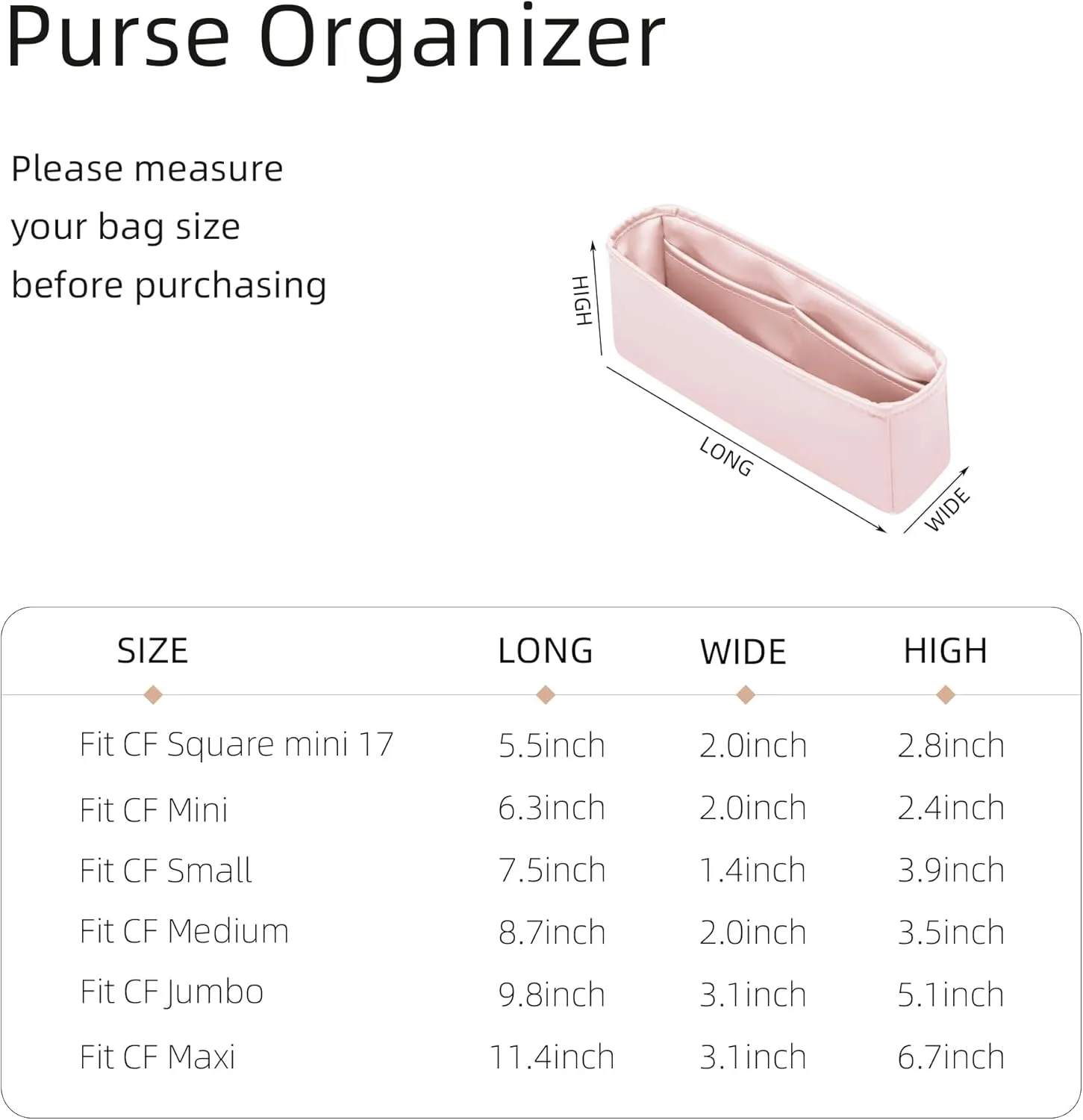 Silk Purse Organizer for Chanel Classic Flap Square/Mini/Small/Medium/Jumbo/Maxi, Insert Bag Liner, Luxury Handbag Tote Shaper (CF Small 23, Pink)