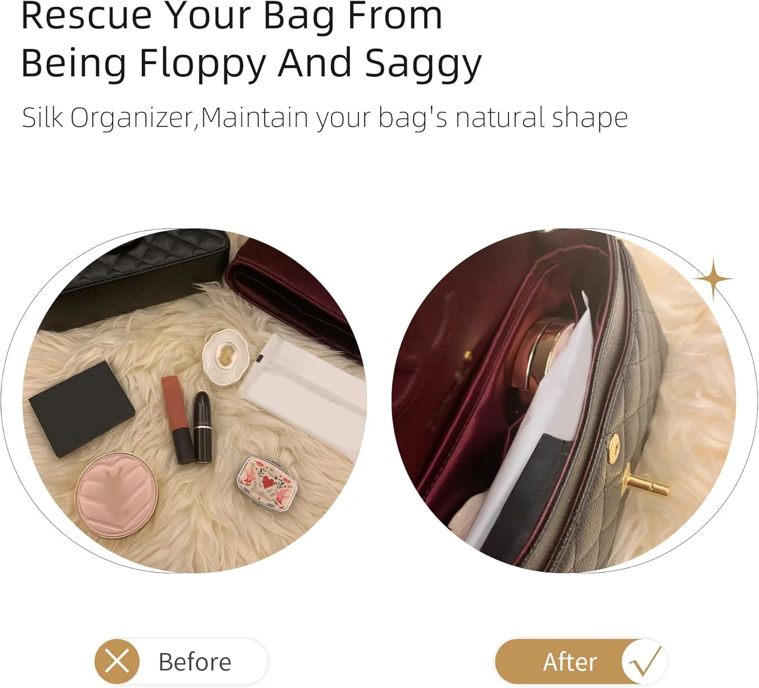 Silk Purse Organizer for Chanel Classic Flap Square/Mini/Small/Medium/Jumbo/Maxi, Insert Bag Liner, Luxury Handbag Tote Shaper (CF Square Mini 17, Fuchsia)