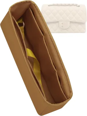 Silk Purse Organizer for Chanel Classic Flap Square/Mini/Small/Medium/Jumbo/Maxi,Insert in Bag,Luxury Handbag Tote Lining Bag Shapers(CF Jumbo 30,Biscuit)