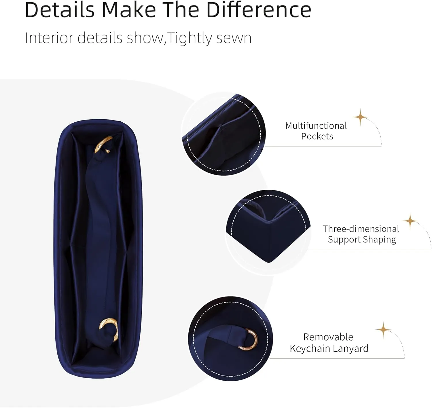 Silk Purse Organizer for Extra Pocket L19/L27,Insert Bag in Bag,Luxury Handbag Tote Lining Bag Shapers(L19,Blue Nuit)