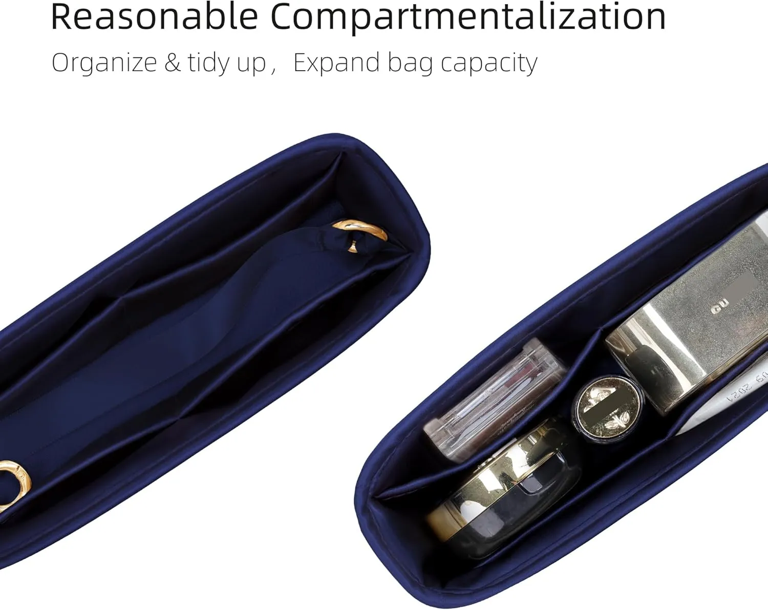 Silk Purse Organizer for Extra Pocket L19/L27,Insert Bag in Bag,Luxury Handbag Tote Lining Bag Shapers(L19,Blue Nuit)