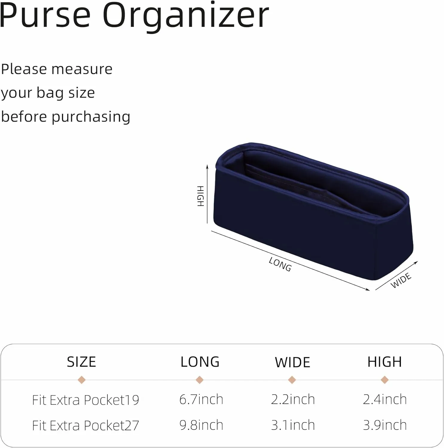 Silk Purse Organizer for Extra Pocket L19/L27,Insert Bag in Bag,Luxury Handbag Tote Lining Bag Shapers(L19,Blue Nuit)