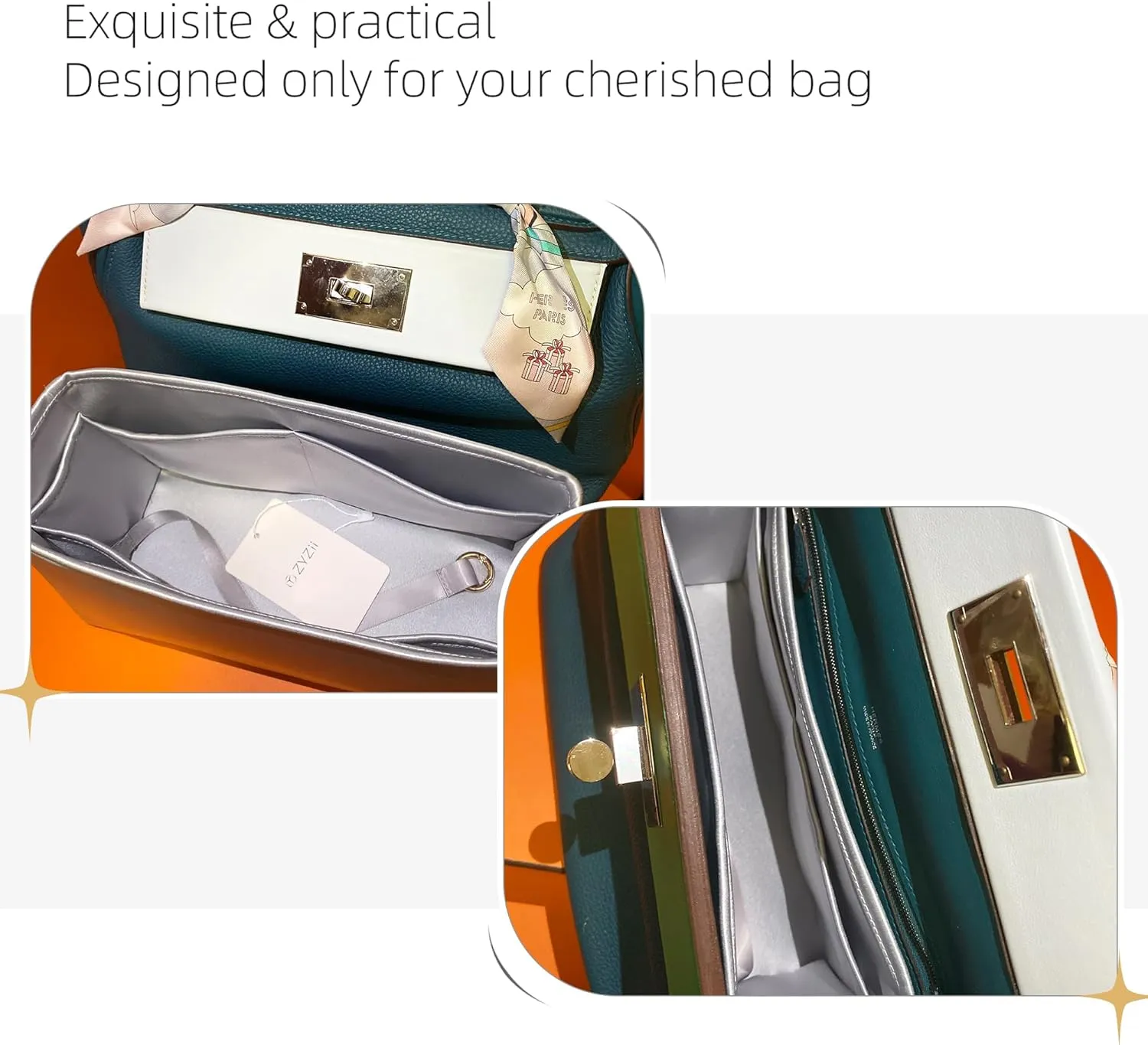 Silk Purse Organizer for Hermes 2424 Mini/29/35,Insert in Bag,Luxury Handbag Tote Lining Bag Shapers（Gris Meyer,2424Mini）