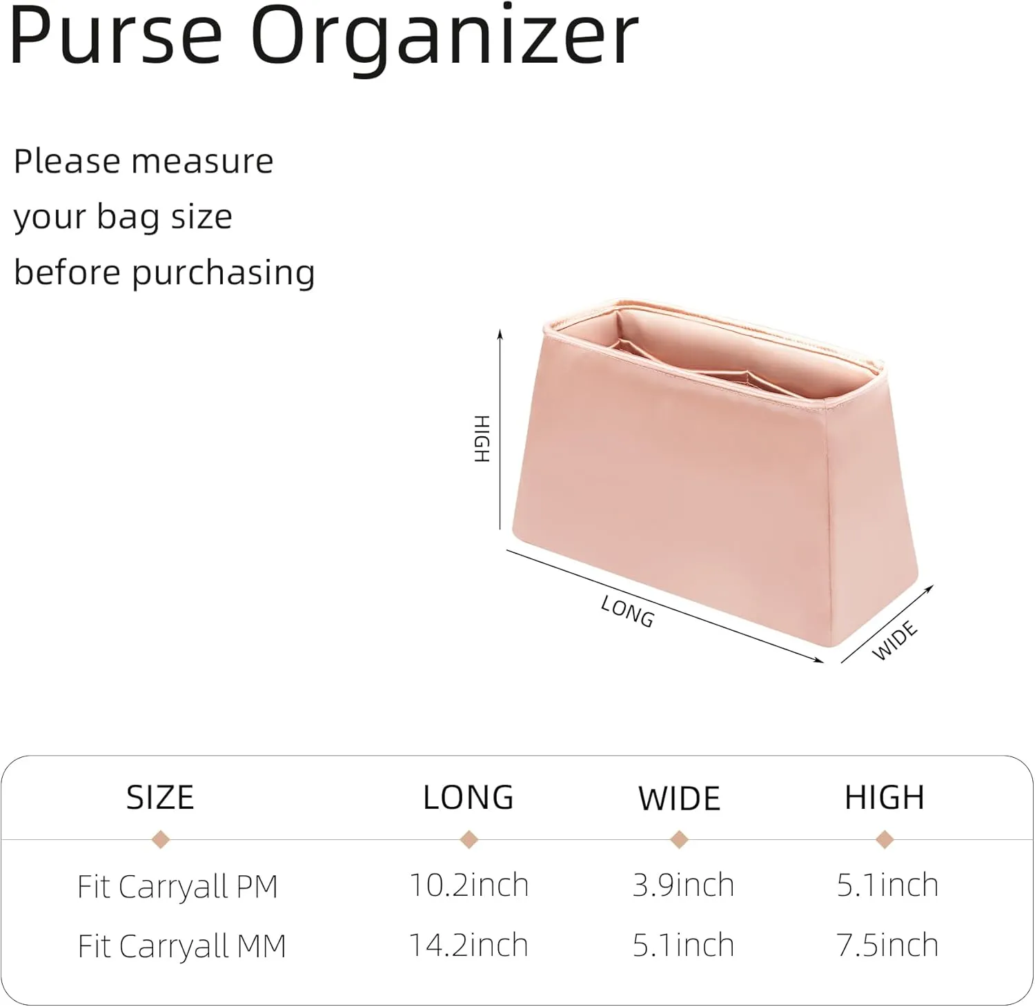 Silk Purse Organizer for LV Carryall PM/MM,Insert in Bag,Luxury Handbag Tote Lining Bag Shapers(MM,Rose Eglantine)