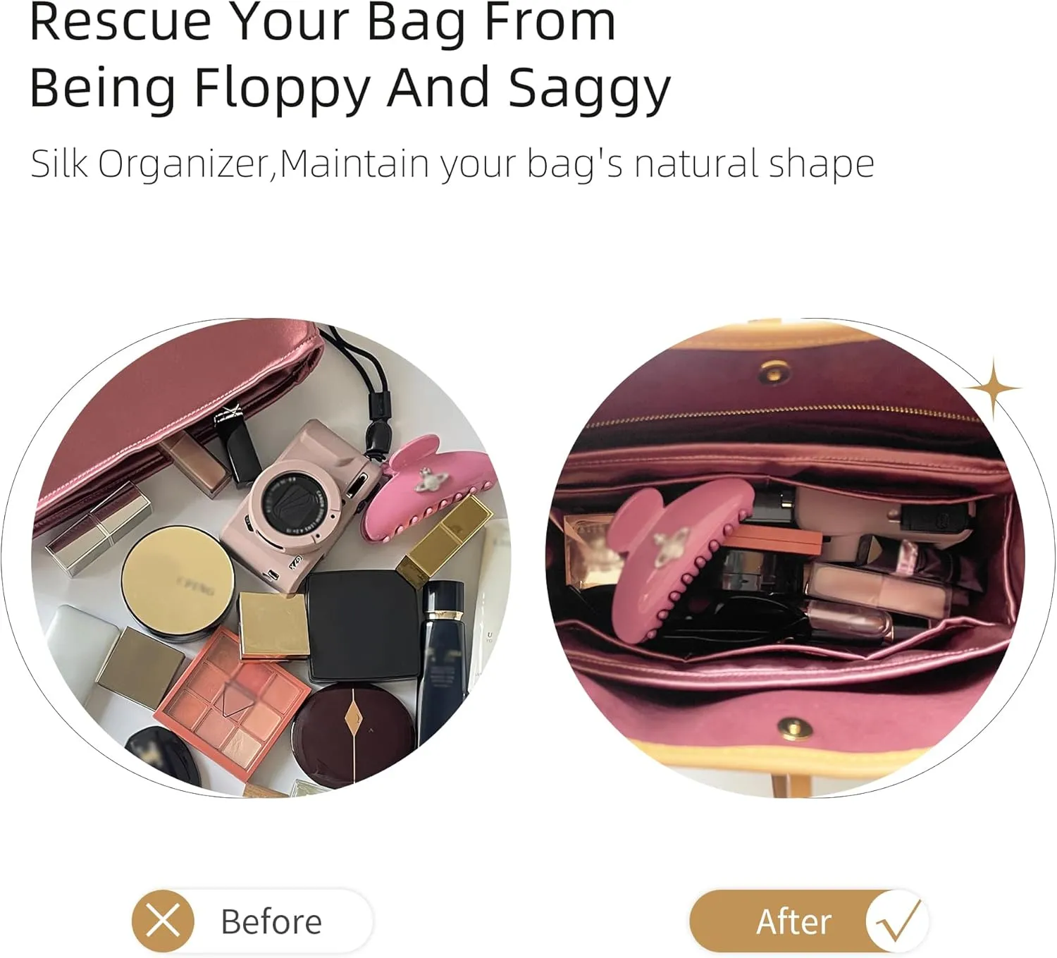Silk Purse Organizer for LV Carryall PM/MM,Insert in Bag,Luxury Handbag Tote Lining Bag Shapers(MM,Rose Eglantine)