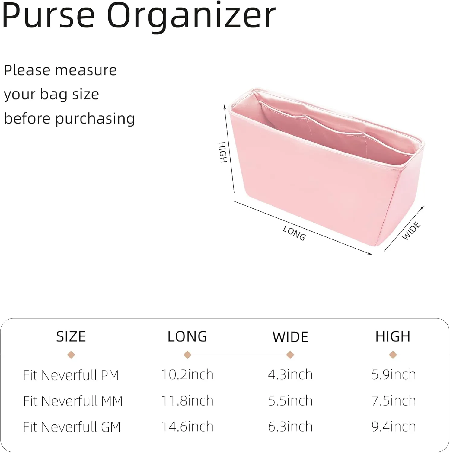 Silk Purse Organizer for LV Neverfull-PM/MM/GM,Insert in Bag,Luxury Handbag Tote Lining Bag Shapers(PM,Bubblegum)