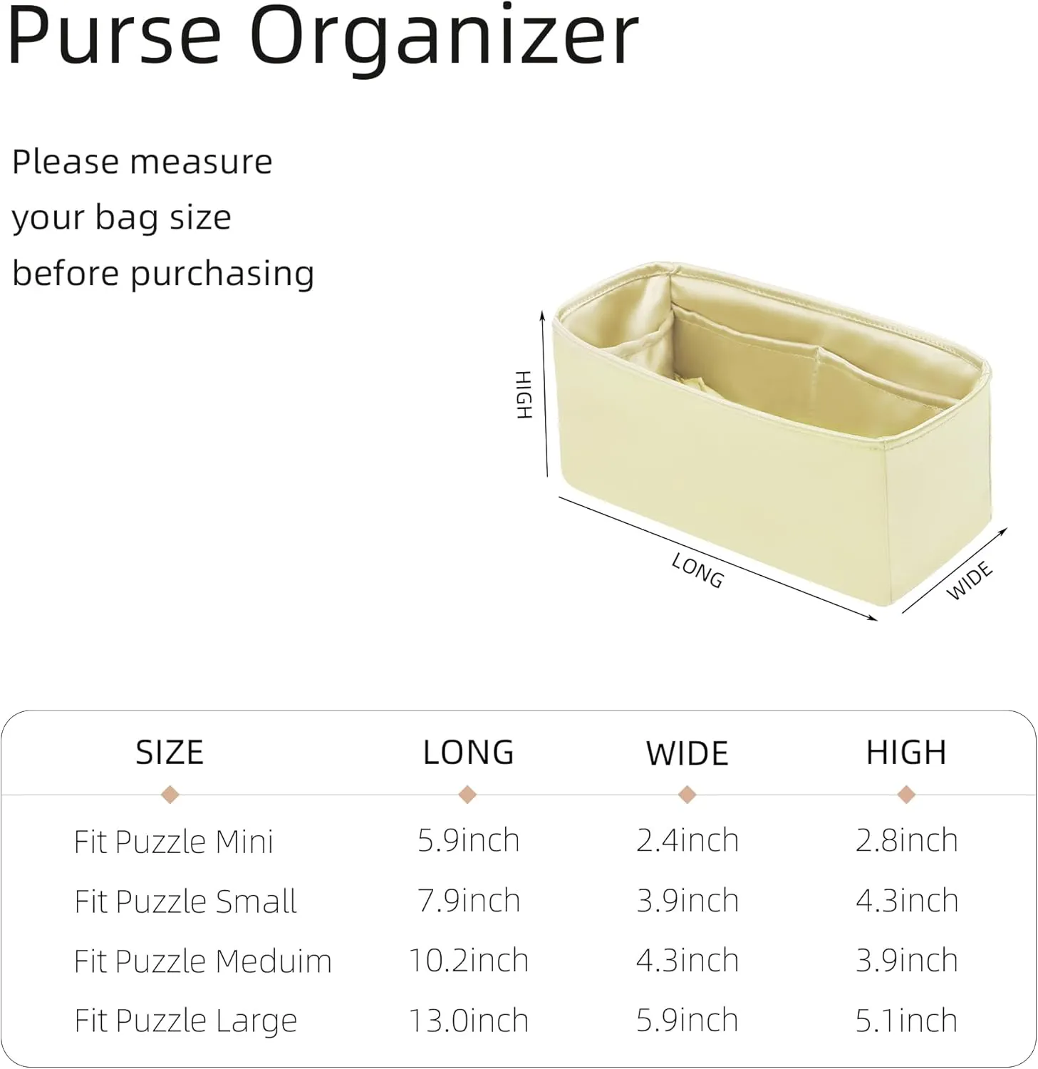 Silk Purse Organizer for Puzzle Mini/Small/Medium/Large,Insert Bag in Bag,Luxury Handbag Tote Lining Bag Shapers(Jaune Poussin,Small)