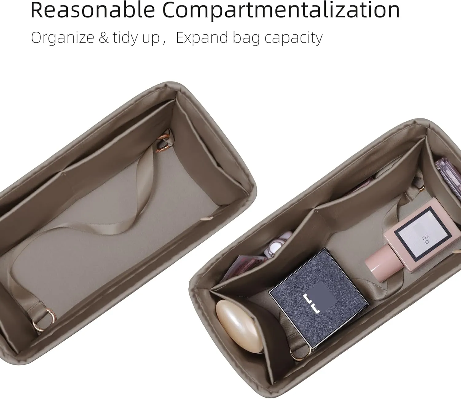 Silk Purse Organizer with Invisible Zipper for Garden Party 26/30/36/49,Insert Bag in Bag,Luxury Handbag Tote Lining Bag Shapers(GP30 with Zipper,Etoupe Grey)