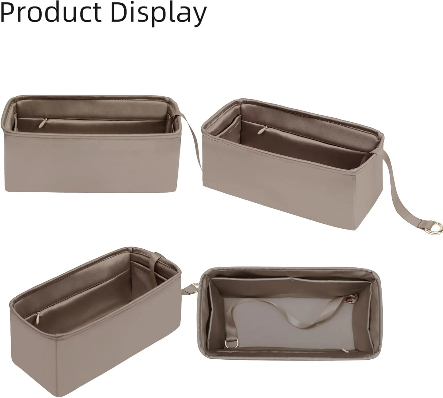 Silk Purse Organizer with Invisible Zipper for Garden Party 26/30/36/49,Insert Bag in Bag,Luxury Handbag Tote Lining Bag Shapers(GP30 with Zipper,Etoupe Grey)