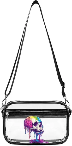 Skeleton Skull A Brain Invade Clear Bag PVC Clear Crossbody Purse Bag Transparent Shoulder Handbag with Adjustable Strap