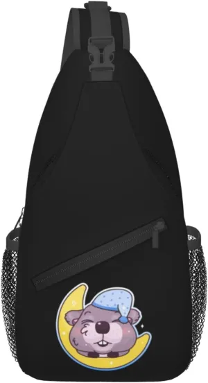 Sleeping Beaver Crossbody Bags For Women Men Chest Backpack Gym Shoulder Bag Travel Outdoor Sports Casual Crossbody Bags