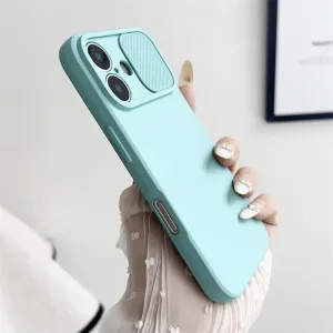Slide Camera Lens Protection Soft Silicone Case for iPhone 15 14 Plus 13 12 11 Pro X XS XR Max 8 7 SE Shockproof Bumper Cover,Sky Blue,for iPhone 14