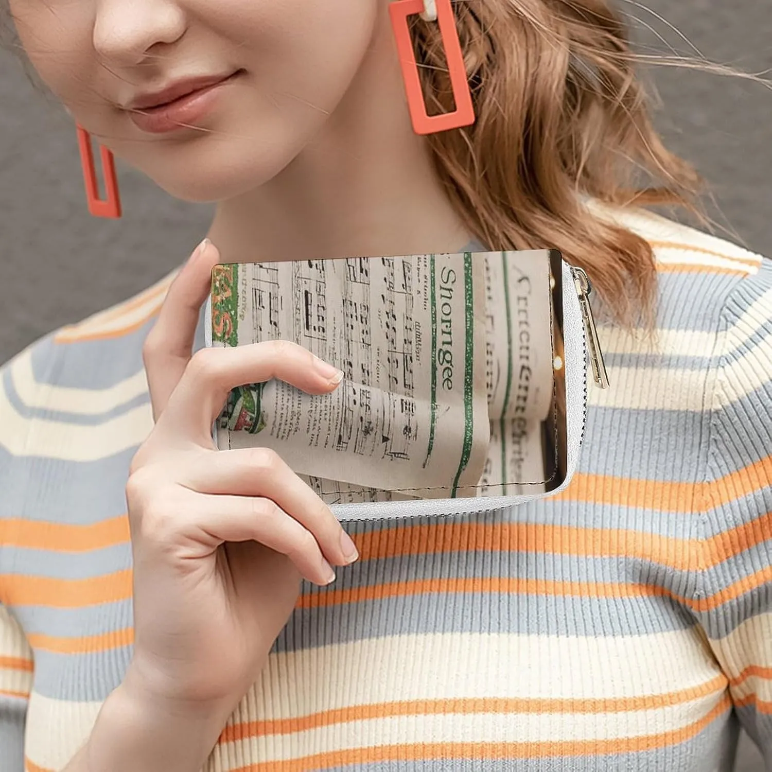 Slim Credit Card Holder Minimalist Carol Printing Leather Card Bag Compact Card Organizer For Daily Use