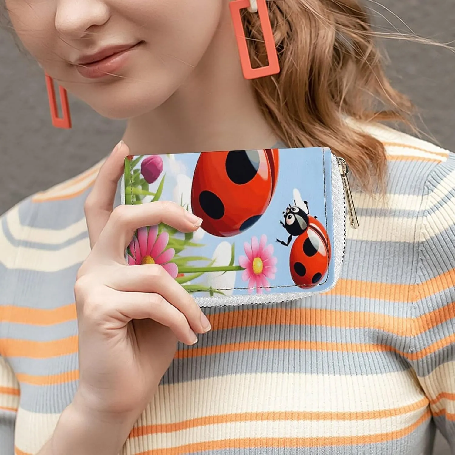 Slim Credit Card Holder Minimalist Cartoon Flower Printing Leather Card Bag Compact Card Organizer For Daily Use