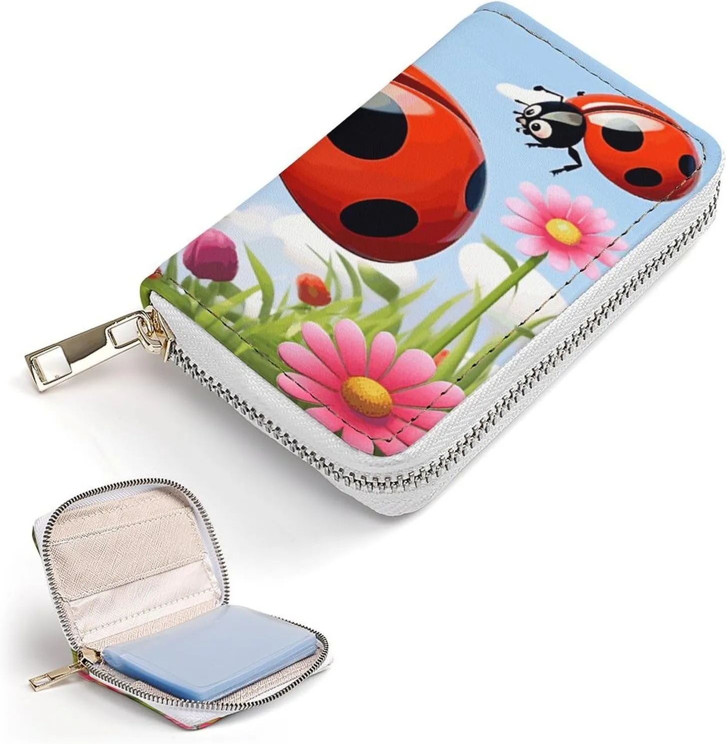 Slim Credit Card Holder Minimalist Cartoon Flower Printing Leather Card Bag Compact Card Organizer For Daily Use