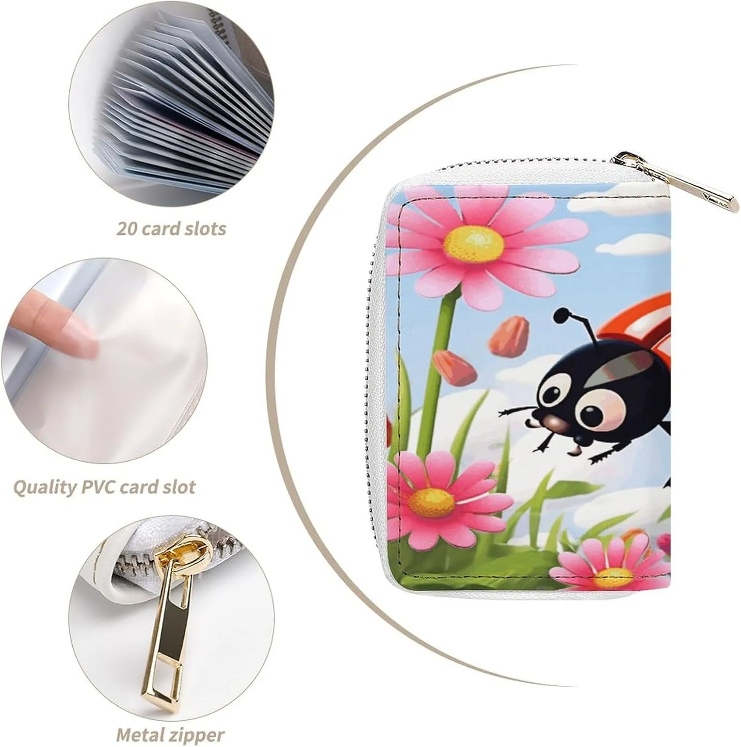 Slim Credit Card Holder Minimalist Cartoon Flower Printing Leather Card Bag Compact Card Organizer For Daily Use