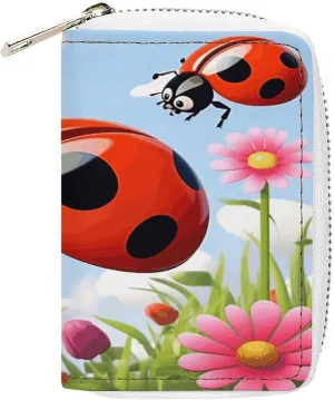 Slim Credit Card Holder Minimalist Cartoon Flower Printing Leather Card Bag Compact Card Organizer For Daily Use
