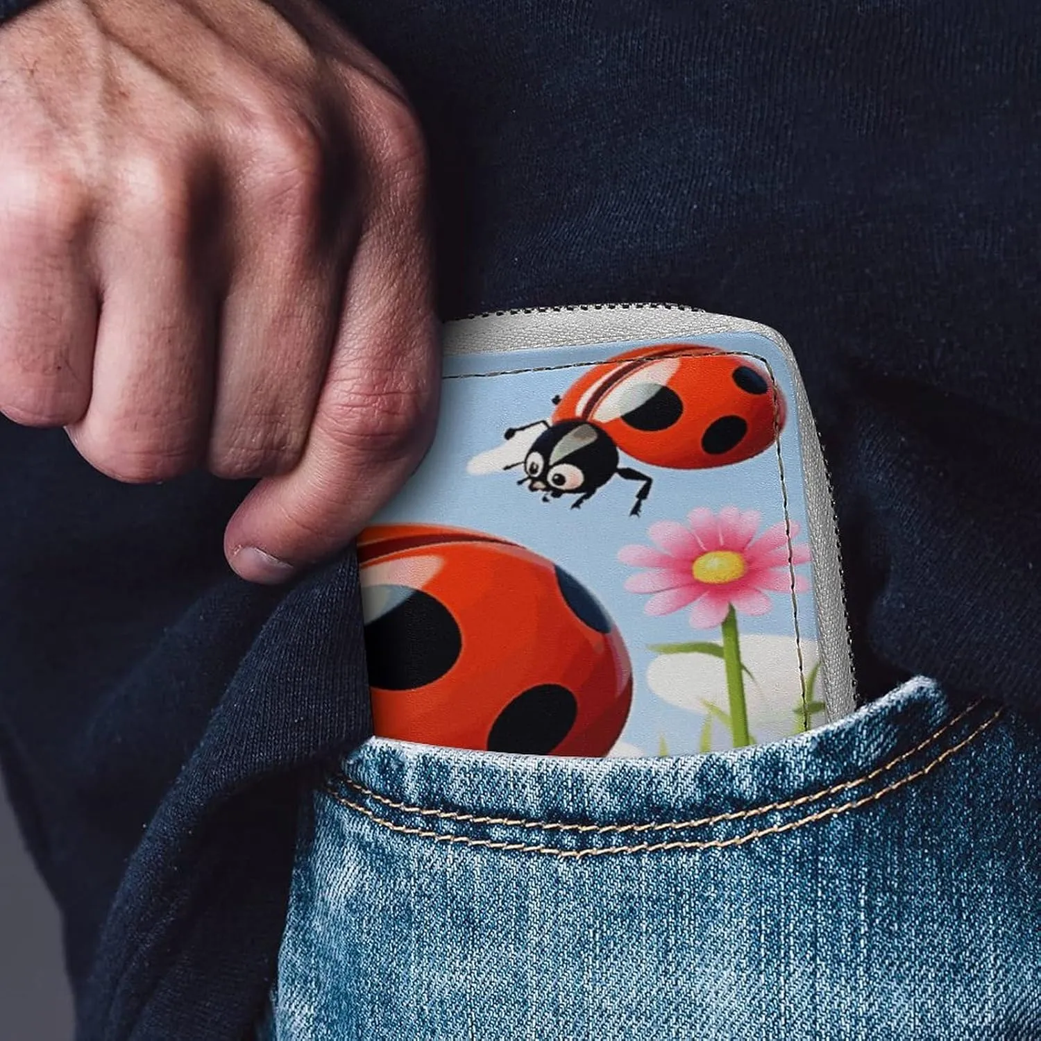 Slim Credit Card Holder Minimalist Cartoon Flower Printing Leather Card Bag Compact Card Organizer For Daily Use
