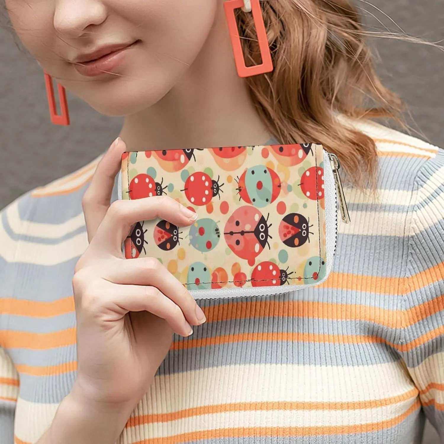 Slim Credit Card Holder Minimalist Ladybugs Cartoon Pattern Printing Leather Card Bag Compact Card Organizer For Daily Use