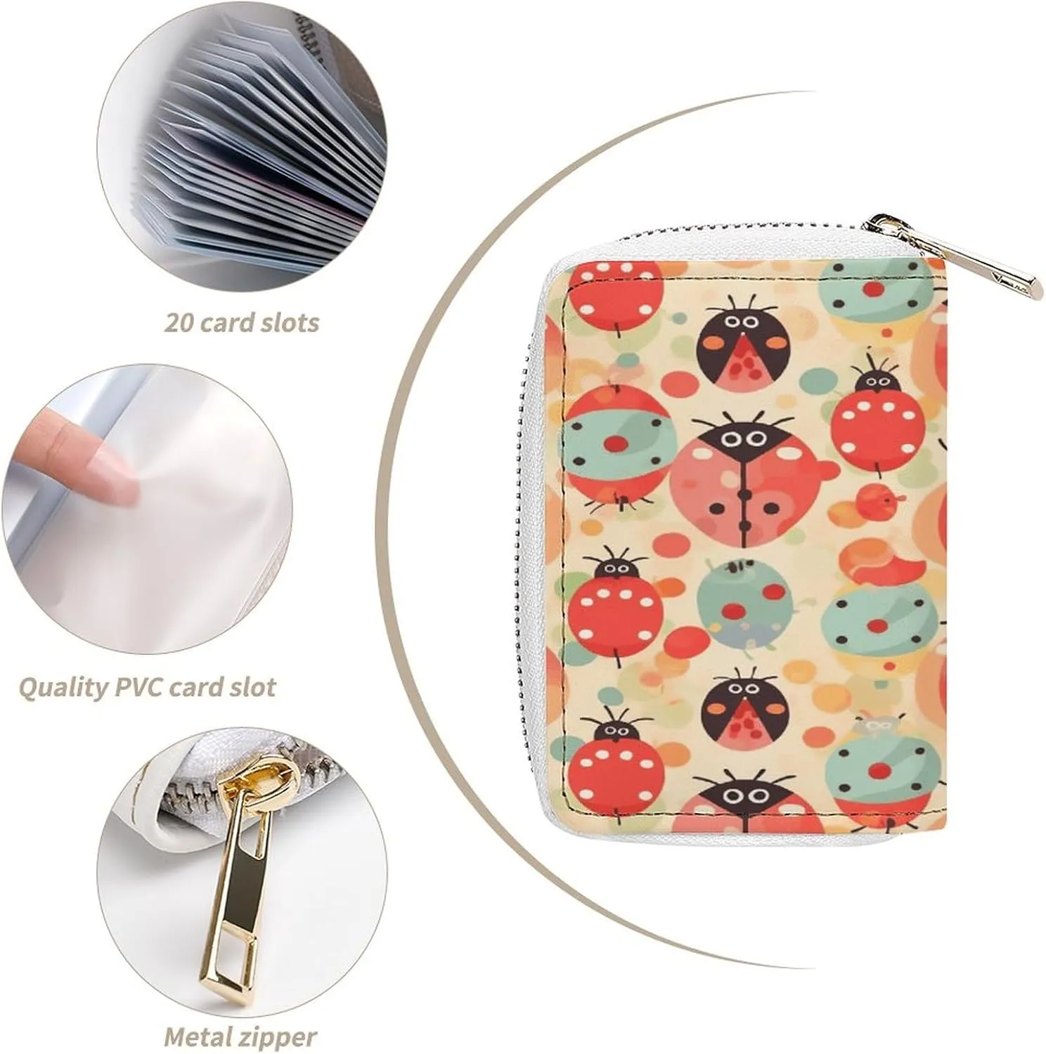 Slim Credit Card Holder Minimalist Ladybugs Cartoon Pattern Printing Leather Card Bag Compact Card Organizer For Daily Use