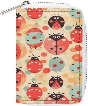 Slim Credit Card Holder Minimalist Ladybugs Cartoon Pattern Printing Leather Card Bag Compact Card Organizer For Daily Use