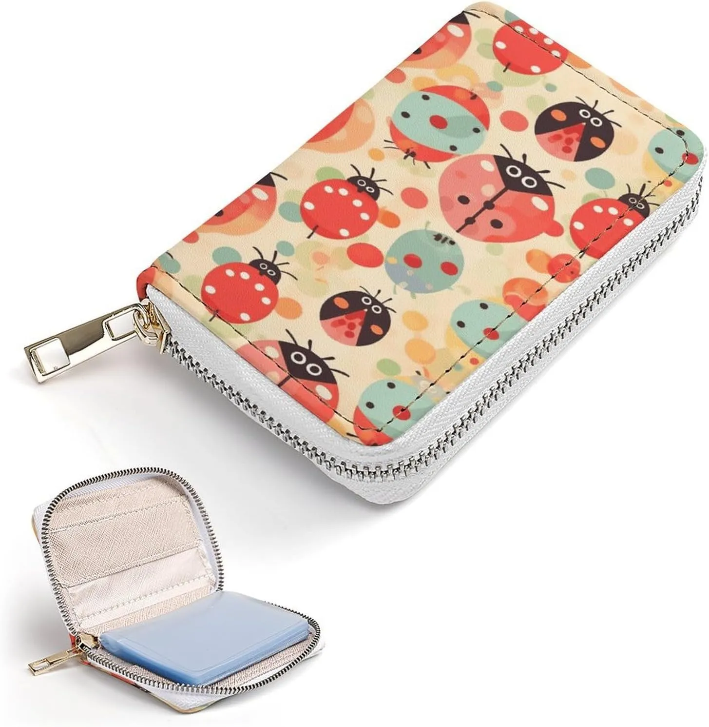 Slim Credit Card Holder Minimalist Ladybugs Cartoon Pattern Printing Leather Card Bag Compact Card Organizer For Daily Use