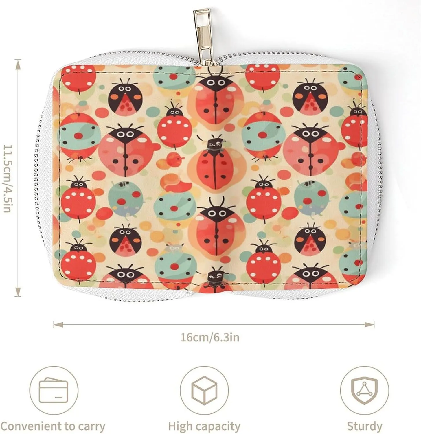Slim Credit Card Holder Minimalist Ladybugs Cartoon Pattern Printing Leather Card Bag Compact Card Organizer For Daily Use