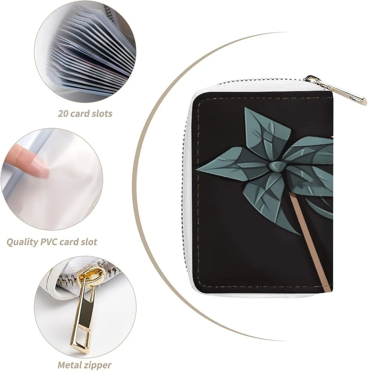 Slim Credit Card Holder Minimalist Origami Windmill Printing Leather Card Bag Compact Card Organizer For Daily Use