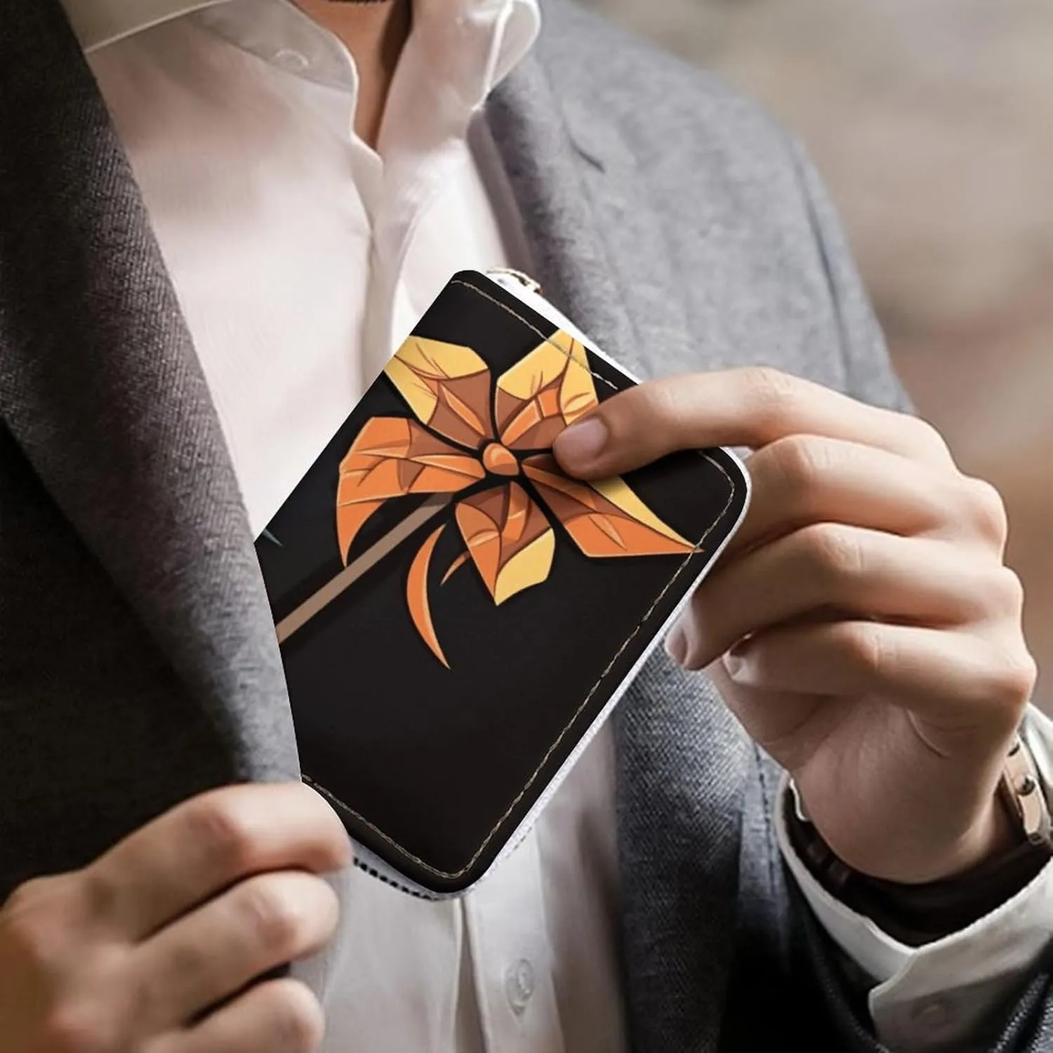 Slim Credit Card Holder Minimalist Origami Windmill Printing Leather Card Bag Compact Card Organizer For Daily Use