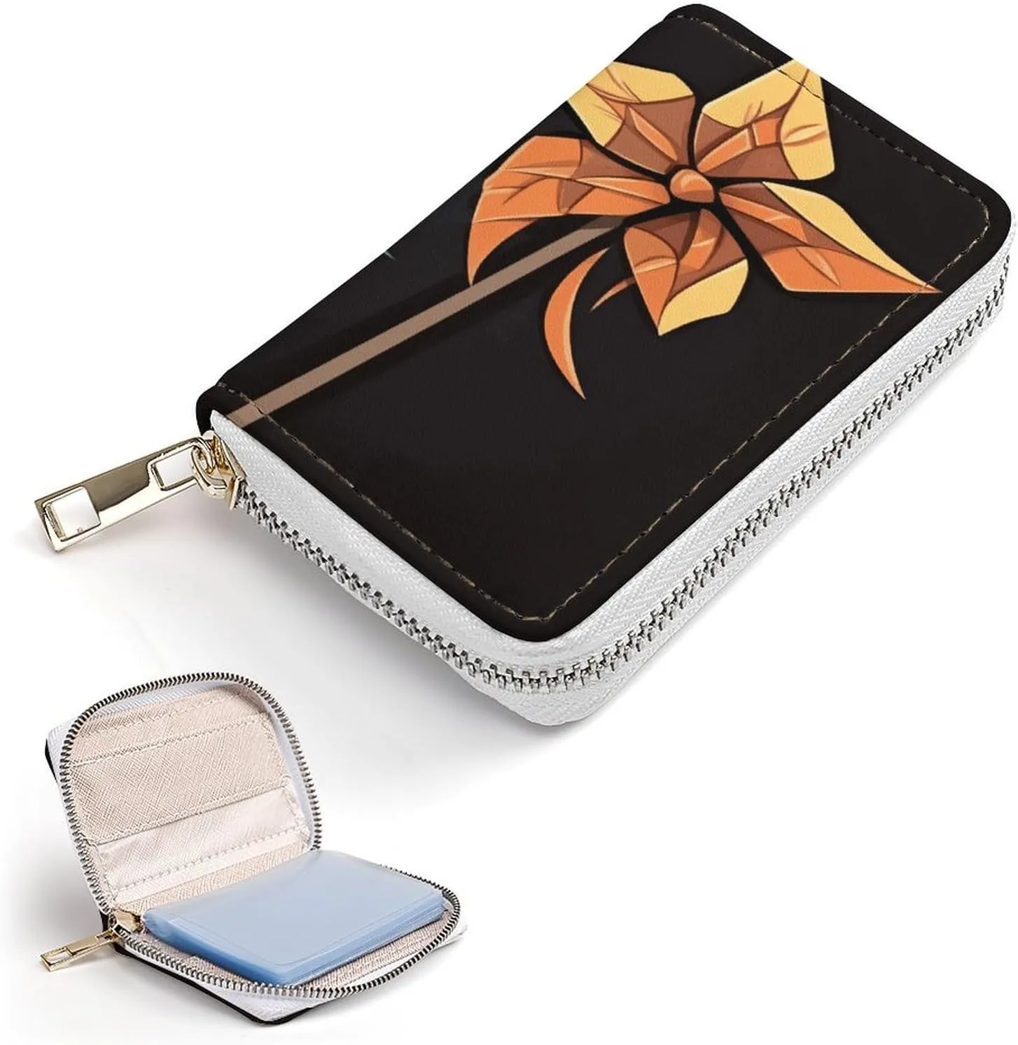 Slim Credit Card Holder Minimalist Origami Windmill Printing Leather Card Bag Compact Card Organizer For Daily Use