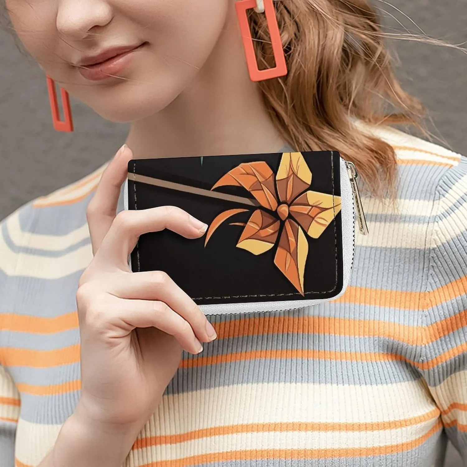 Slim Credit Card Holder Minimalist Origami Windmill Printing Leather Card Bag Compact Card Organizer For Daily Use