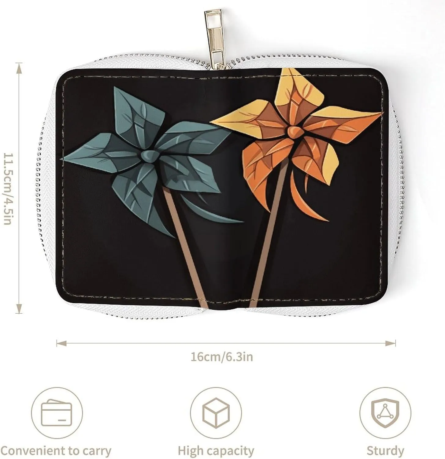 Slim Credit Card Holder Minimalist Origami Windmill Printing Leather Card Bag Compact Card Organizer For Daily Use