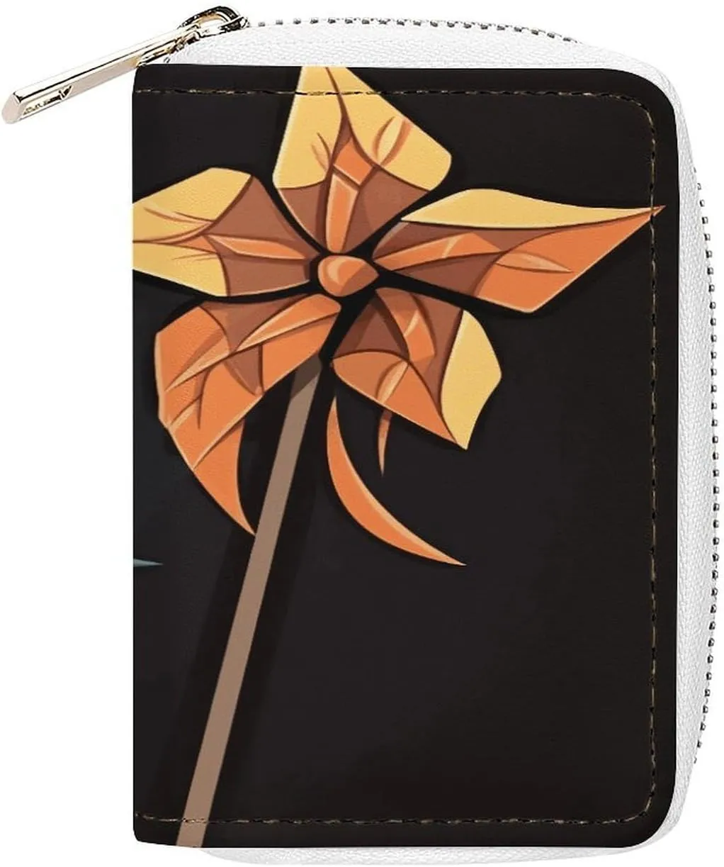 Slim Credit Card Holder Minimalist Origami Windmill Printing Leather Card Bag Compact Card Organizer For Daily Use