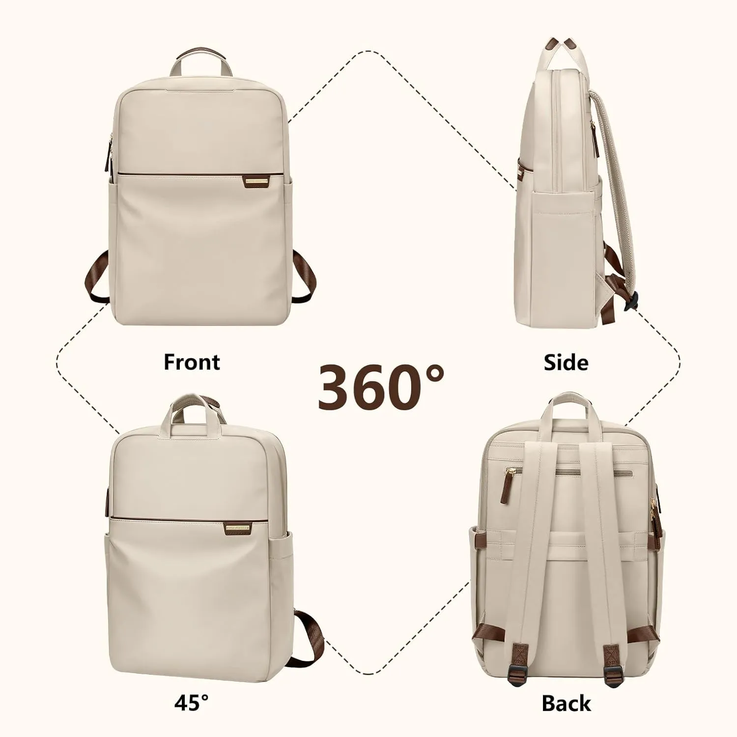 Slim Laptop Backpack for Women, Lightweight Business Backpack for Women Computer Bag Purse for Commuting, Fit 16 Inch, Apricot