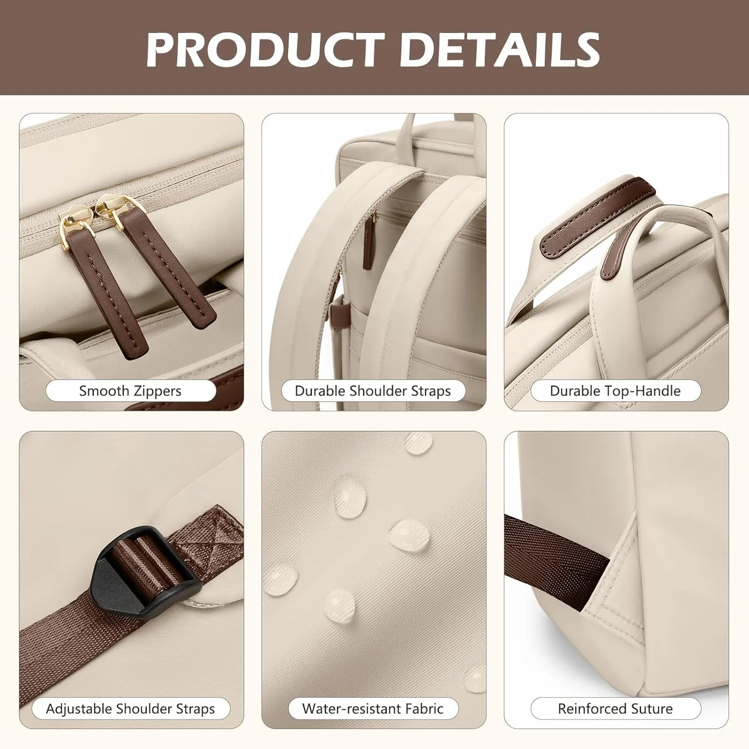 Slim Laptop Backpack for Women, Lightweight Business Backpack for Women Computer Bag Purse for Commuting, Fit 16 Inch, Apricot