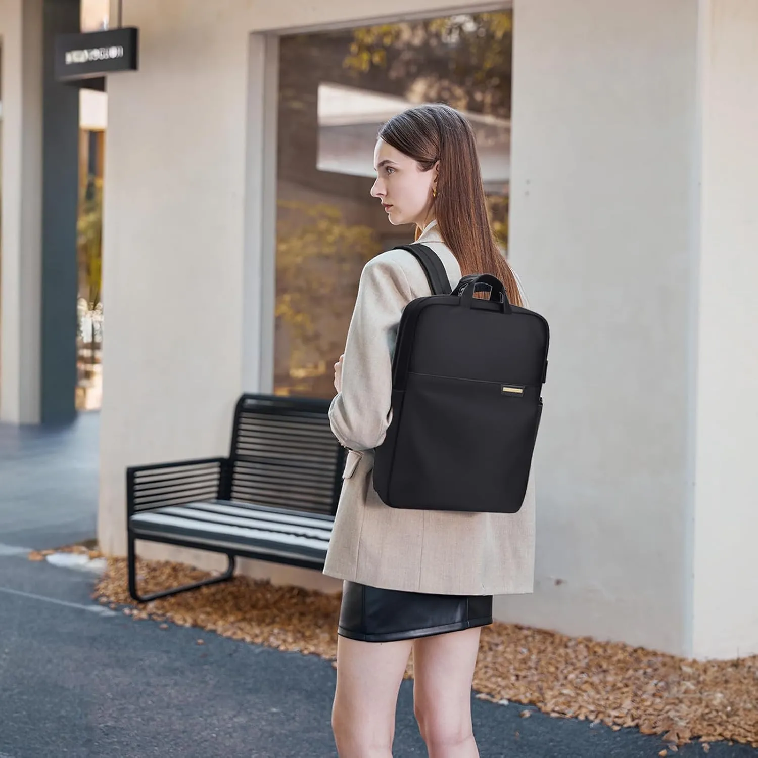 Slim Laptop Backpack for Women, Lightweight Business Backpack for Women Computer Bag Purse for Commuting, Fit 17.3 Inch, Black