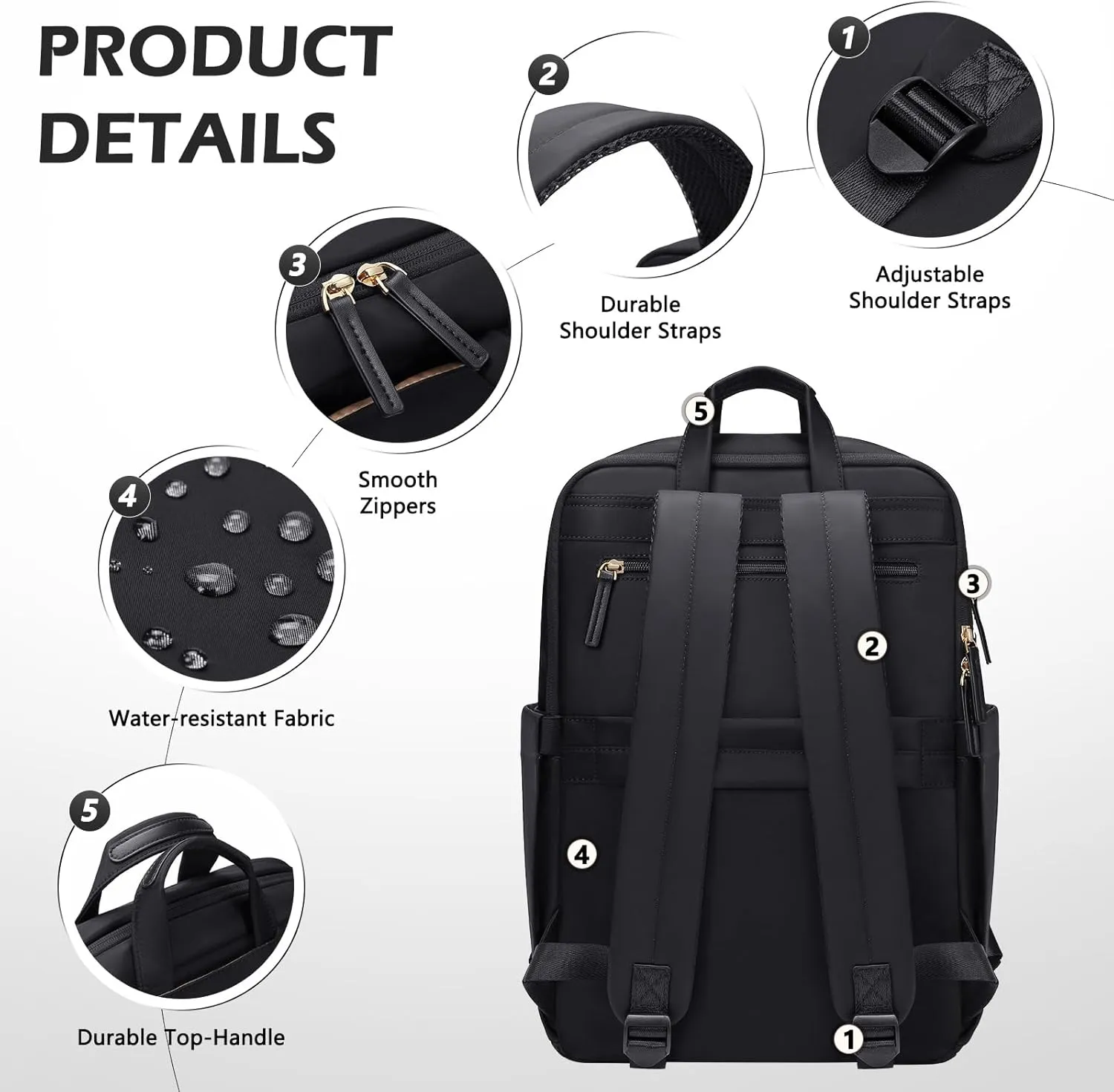 Slim Laptop Backpack for Women, Lightweight Business Backpack for Women Computer Bag Purse for Commuting, Fit 17.3 Inch, Black