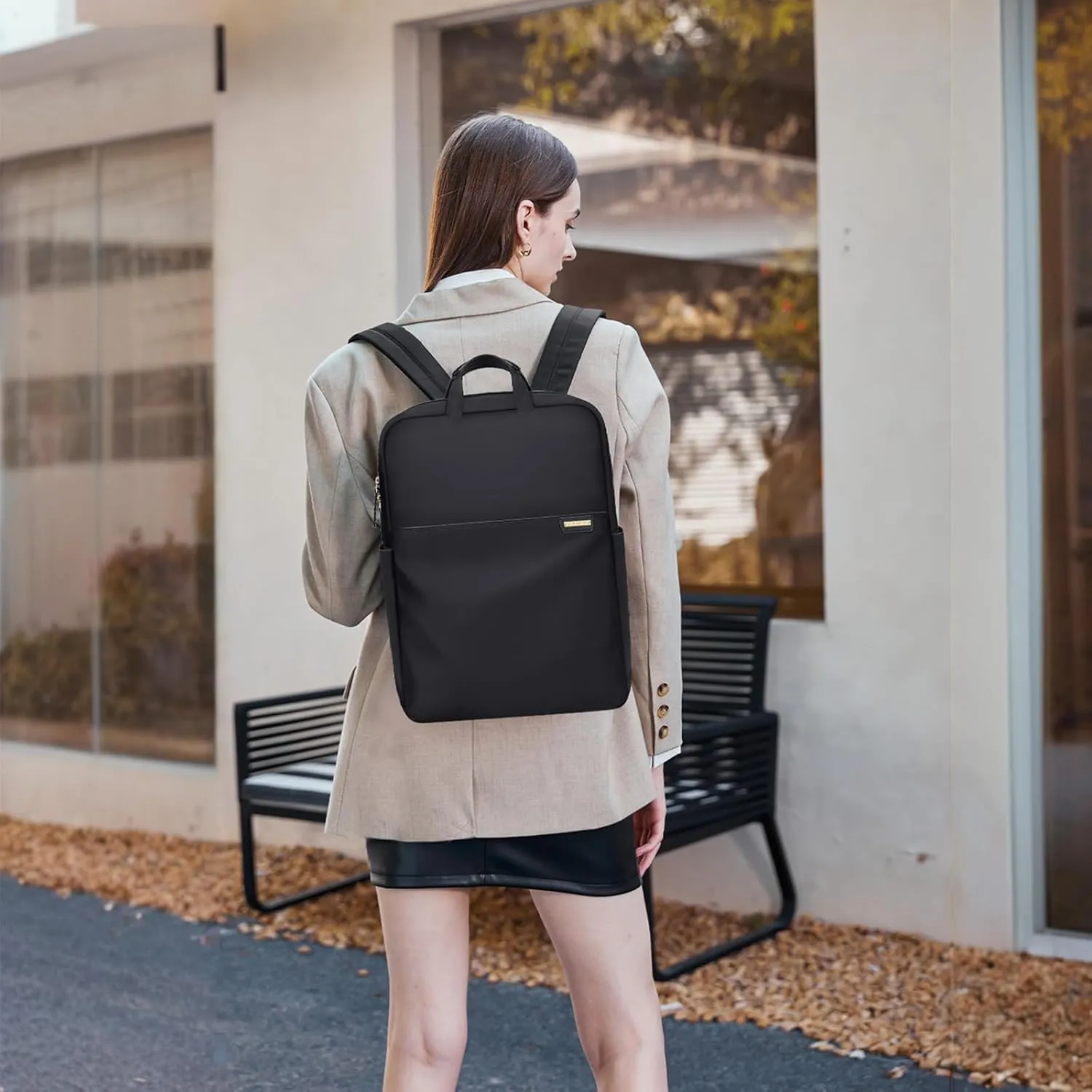 Slim Laptop Backpack for Women, Lightweight Business Backpack for Women Computer Bag Purse for Commuting, Fit 17.3 Inch, Black