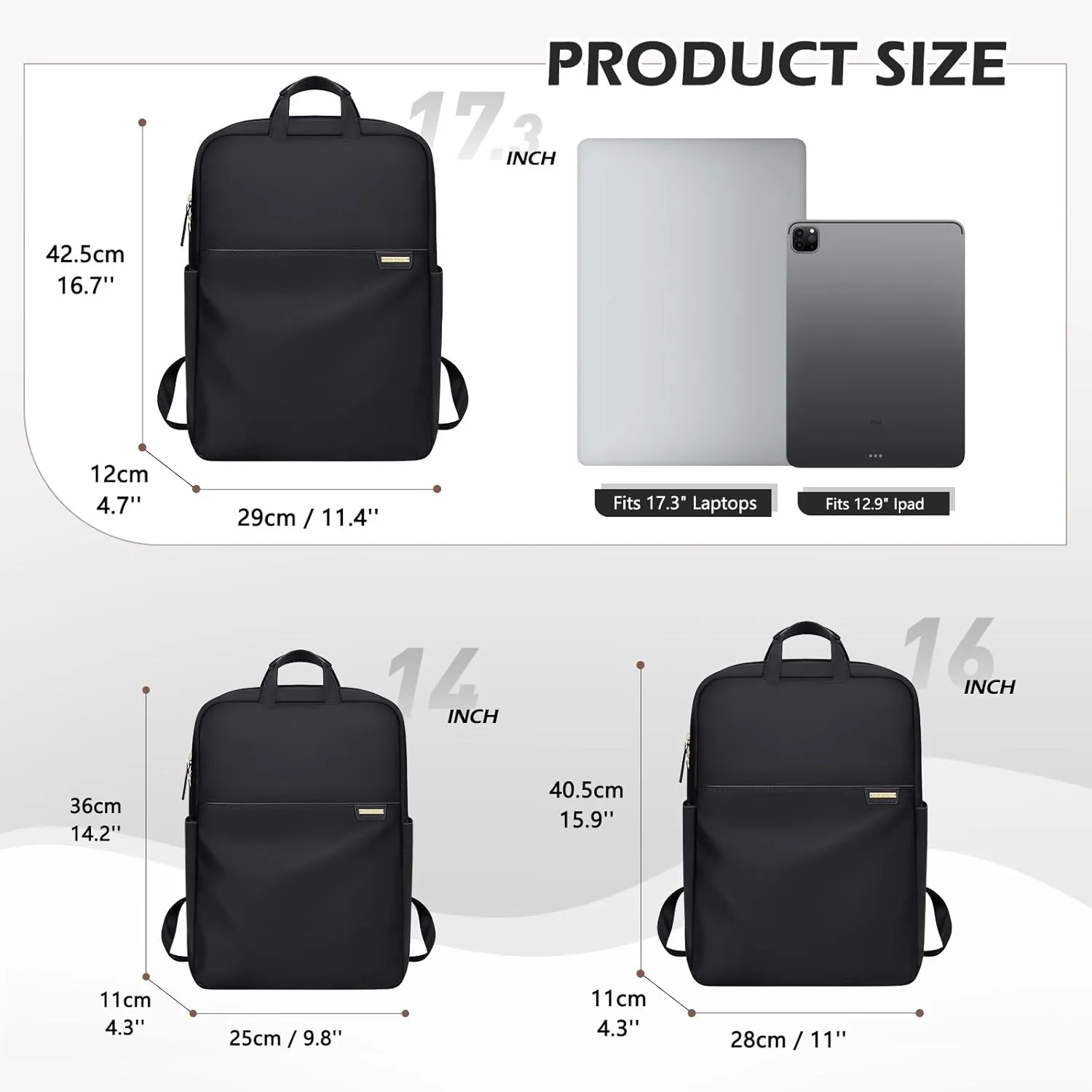 Slim Laptop Backpack for Women, Lightweight Business Backpack for Women Computer Bag Purse for Commuting, Fit 17.3 Inch, Black