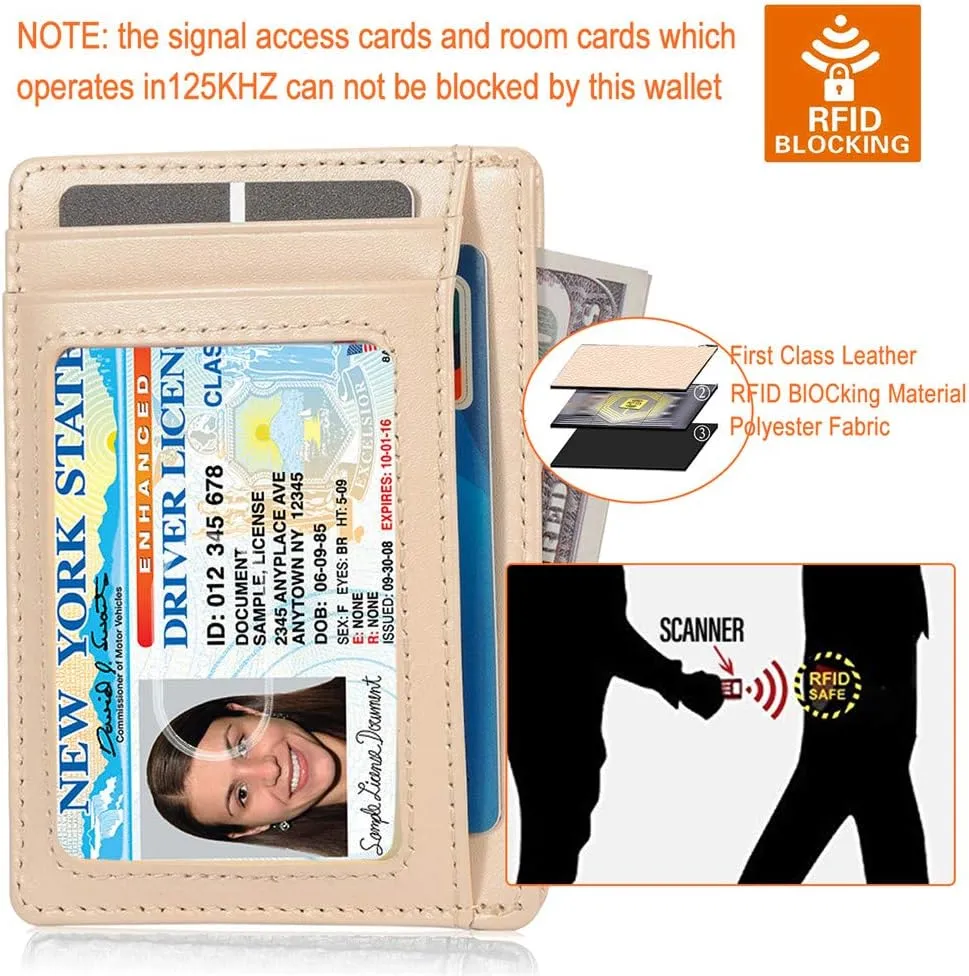 Slim RFID Blocking Card Holder Minimalist Leather Front Pocket Wallet for Women