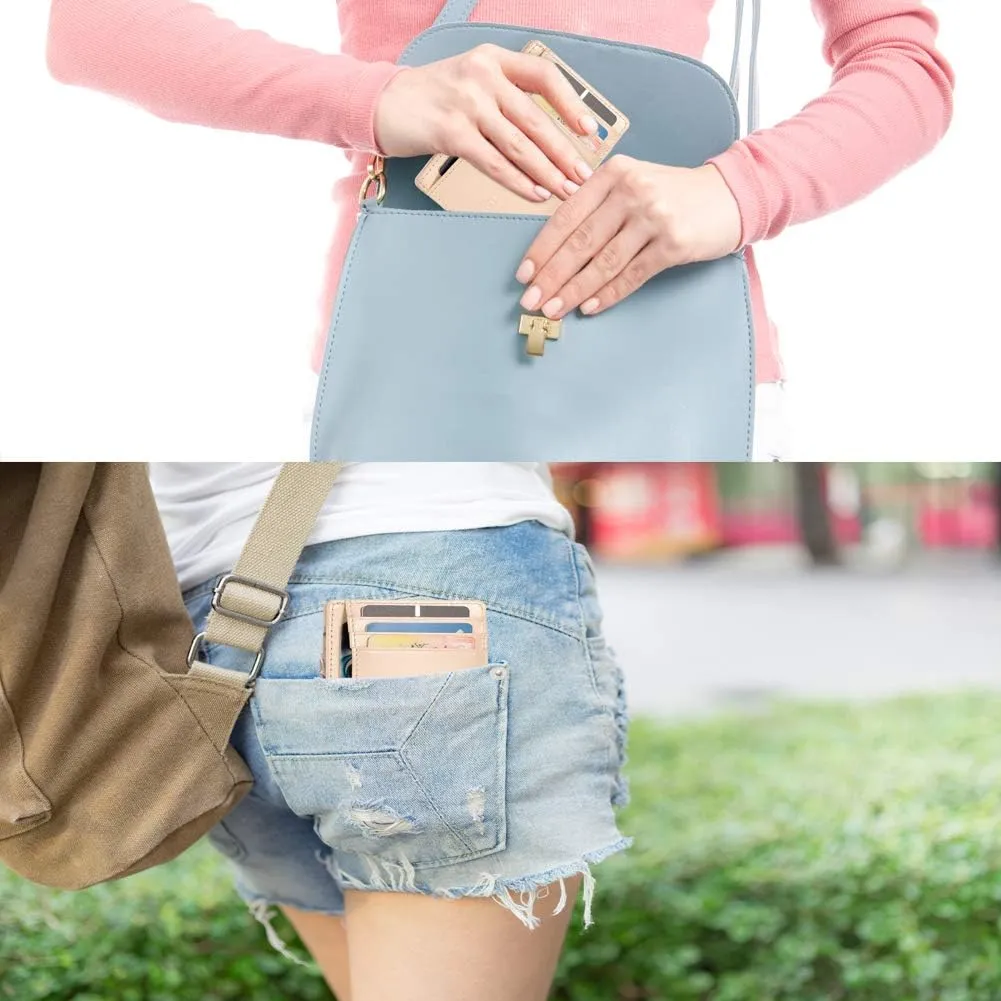 Slim RFID Blocking Card Holder Minimalist Leather Front Pocket Wallet for Women