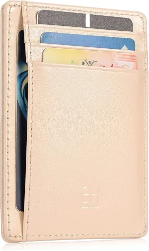 Slim RFID Blocking Card Holder Minimalist Leather Front Pocket Wallet for Women