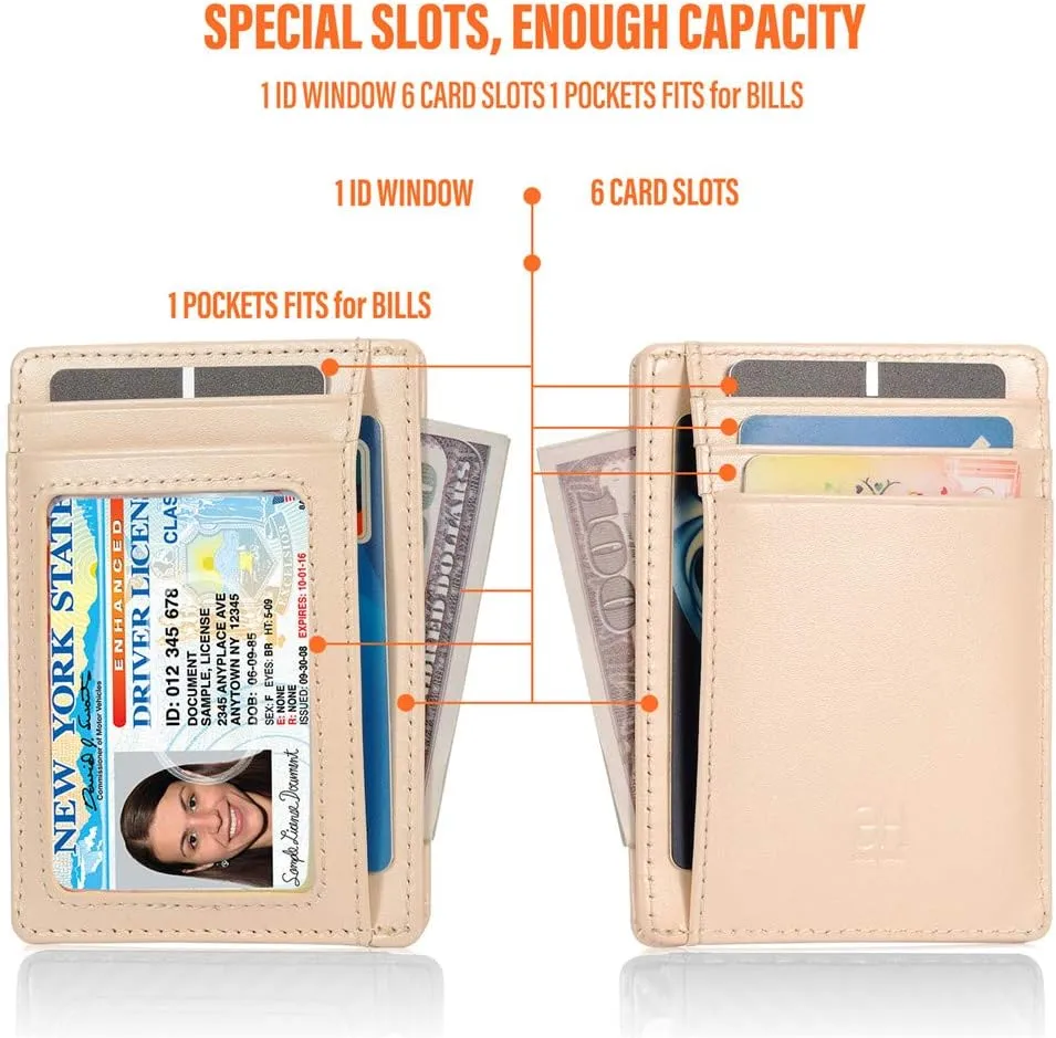 Slim RFID Blocking Card Holder Minimalist Leather Front Pocket Wallet for Women