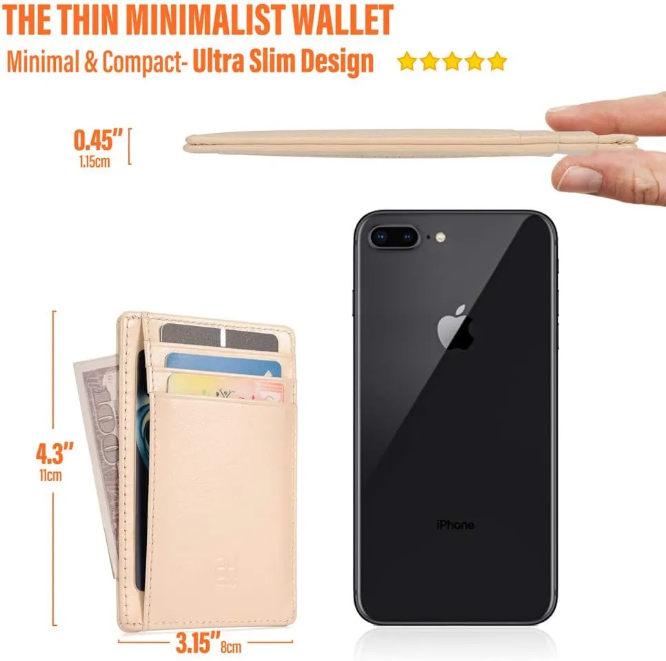 Slim RFID Blocking Card Holder Minimalist Leather Front Pocket Wallet for Women